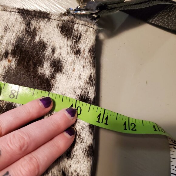 Lynn Tallerico White Brown Cow Hide Fur Crossbody Bag Purse with Wallet - Picture 9 of 12